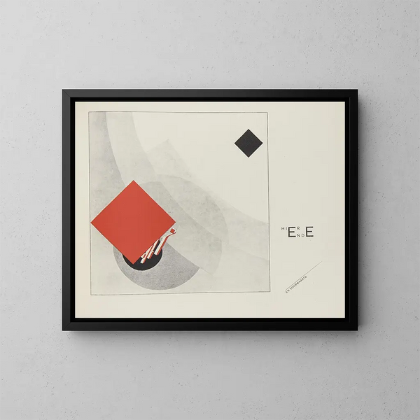 des Überlegenheit der beiden Farben in sechs Konstruktionen Pl 1 - El Lissitzky — gerahmtes Bild an der Wand