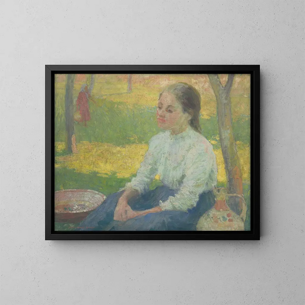 Tochter eines Bauernmädchens in einem Garten - Elemér Halász-Hradil — gerahmtes Bild an der Wand