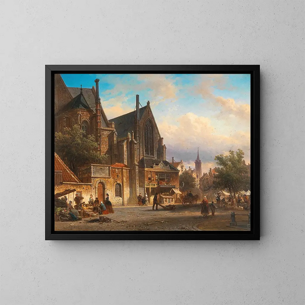 Eine niederländische Marktszene - Elias Pieter van Bommel — gerahmtes Bild an der Wand