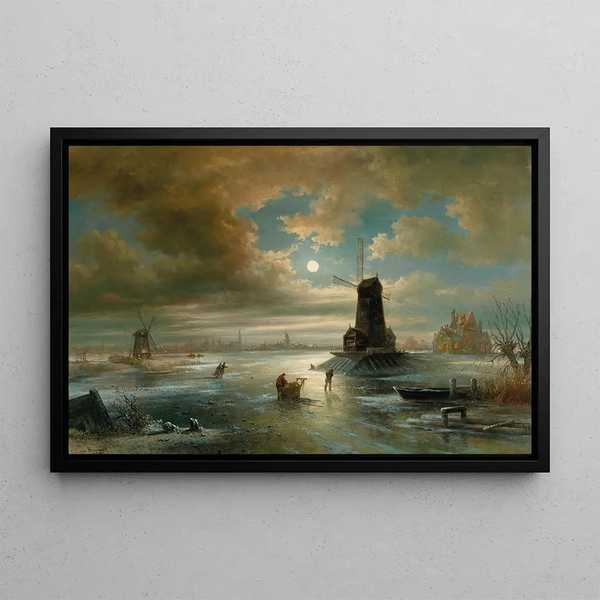 Elias Pieter van Bommel - Moonlit Night in Winter Outside Amsterdam.webp