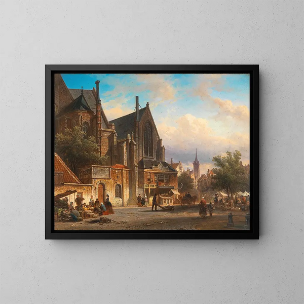 Ansicht eines niederländischen Marktes - Elias Pieter van Bommel — gerahmtes Bild an der Wand