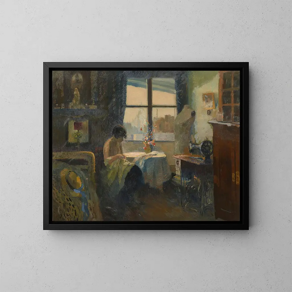 Repriseuse sa fenêtre devant Montmartre - Élie Anatole Pavil — gerahmtes Bild an der Wand