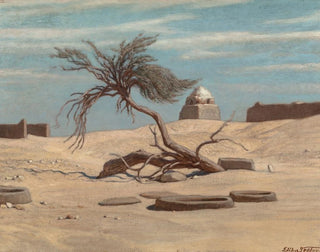 Baum und Gräber auf dem Weg von Tel El Armano, Ägypten - Elihu Vedder — Ansicht des Kunstwerks