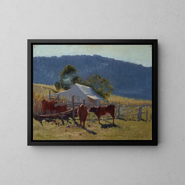 L Uhr der Melkung im Araluen-Tal - Elioth Gruner — gerahmtes Bild an der Wand