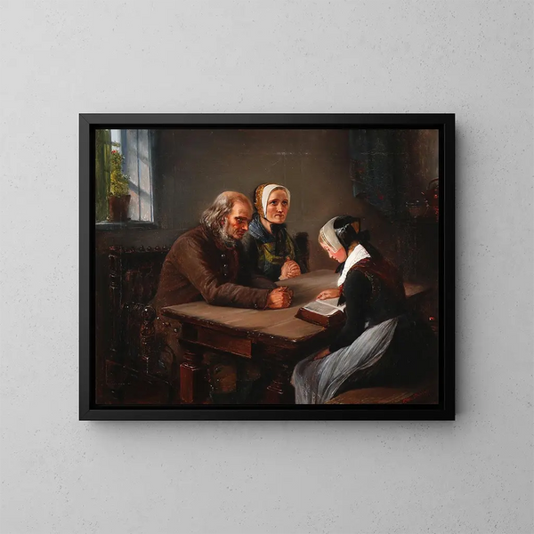 Eine junge Frau liest die Bibel - Elisabeth Jerichau-Baumann — gerahmtes Bild an der Wand