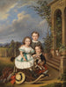 Portraits von drei Kindern vor einem Gartenschuppen - Élisabeth Modell — Ansicht des Kunstwerks