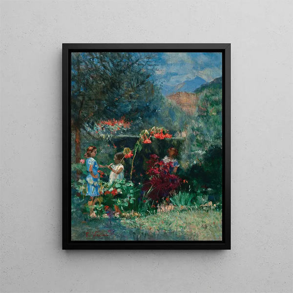 Drei Mädchen im Garten - Eliseu Visconti — gerahmtes Bild an der Wand
