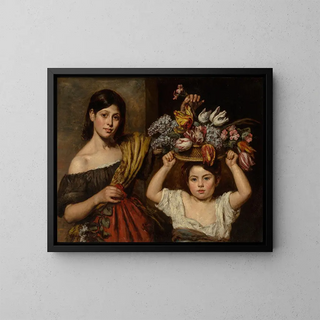 Zwei junge Kinder mit einem Blumenkorb - Elizabeth Emma Soyer — gerahmtes Bild an der Wand