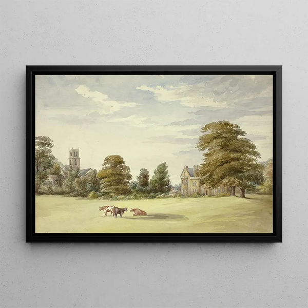 Elizabeth Murray - Cows before Manor House and Church.webp