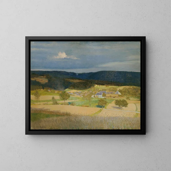 Dorf bei Sonnenuntergang - Emanuel Baschny — gerahmtes Bild an der Wand