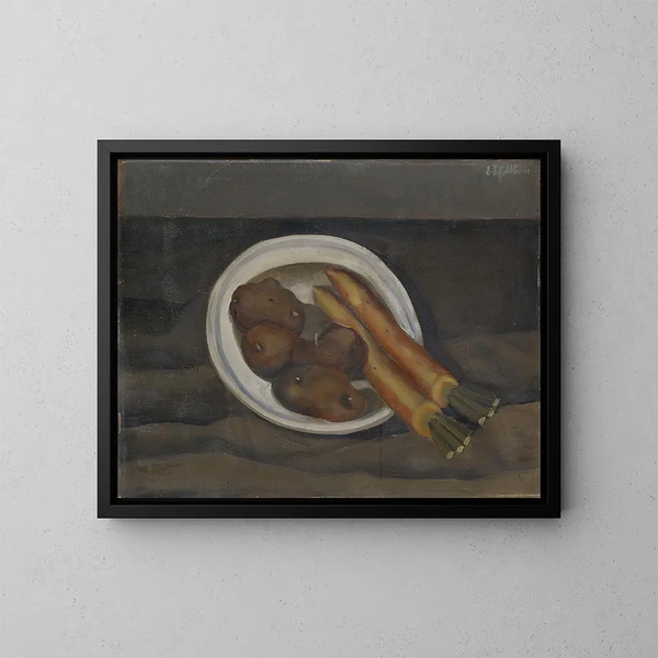Stillleben mit Radieschen und Kartoffeln - Emanuel Schättli — gerahmtes Bild an der Wand