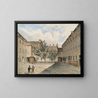 L'ancien Kloster der Karmelitinnen und das ehemalige Polizeigebäude in der Sterngasse in Wien - Emil Hütter — gerahmtes Bild an der Wand