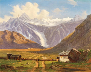 Ein Alm mit einer Alpenhütte - Emil Ludwig Lühr — Ansicht des Kunstwerks
