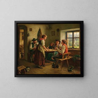 Unterhaltung im Wohnzimmer - Emil Rau — gerahmtes Bild an der Wand