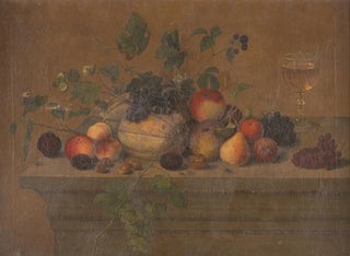 Naturstillleben mit Früchten, einem Glaskelch, Nüssen und Insekten - Emil Weichert — Ansicht des Kunstwerks