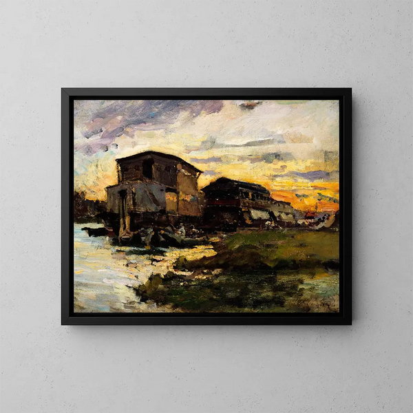 Bateau-lavoir sur la Seine aux environs de Paris - Émile Antoine Guillier — gerahmtes Bild an der Wand