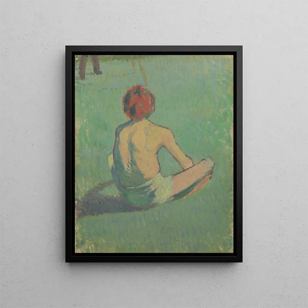Junge sitzt im Gras - Émile Bernard — gerahmtes Bild an der Wand