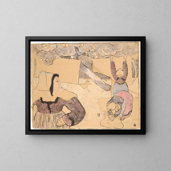 Bretonisches Gemälde, das die Wäsche aufhängt - Émile Bernard — gerahmtes Bild an der Wand