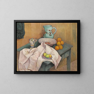 Stillleben mit Krug und Früchten auf einer ausgebreiteten Serviette - Émile Bernard — gerahmtes Bild an der Wand