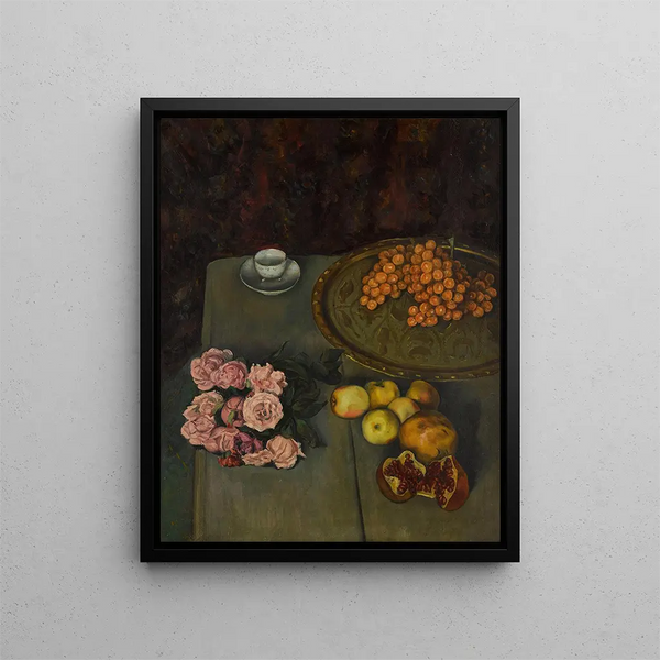 Stillleben mit Rosen und Früchten - Émile Bernard — gerahmtes Bild an der Wand