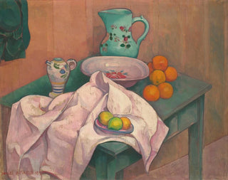 Stillleben mit Krug, Teller und Früchten auf ausgelegter Serviette - Émile Bernard — Ansicht des Kunstwerks