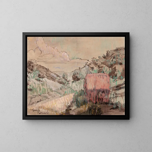 Hütte rot auf einem Hügel - Émile Bernard — gerahmtes Bild an der Wand