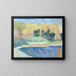 Frau, die an den Ufern des Aven entlanggeht - Émile Bernard — gerahmtes Bild an der Wand