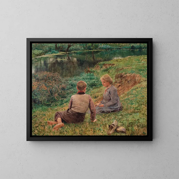 Kinder in einer Landschaft - Émile Claus — gerahmtes Bild an der Wand