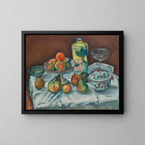 Das Tisch nach dem Abendessen oder Stillleben mit grünem Vase - Émile Othon Friesz — gerahmtes Bild an der Wand