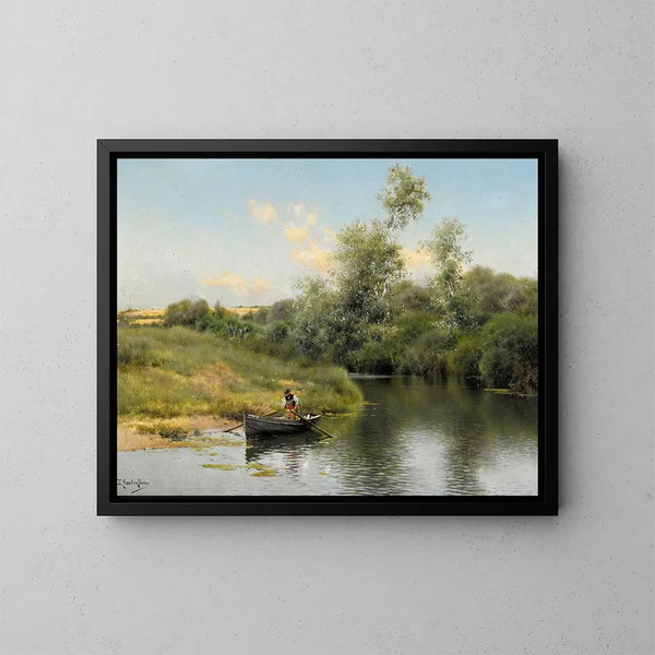 Ein Sommertag am Flussufer - Emilio Sánchez Perrier — gerahmtes Bild an der Wand