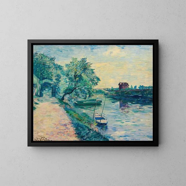 La Guinguette am Ufer der Seine - Emmanuel de La Villon — gerahmtes Bild an der Wand