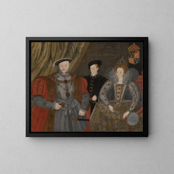 Henri VIII, Elisabeth I. und Eduard VI. - Englische Schule — gerahmtes Bild an der Wand