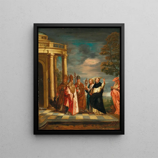 Erasmus De Bie - Saint Thomas Aquinas With Saints Ambrose Augustine Pope Gregory The Great And Jerome Contemplating The Blessed Sacrament.webp