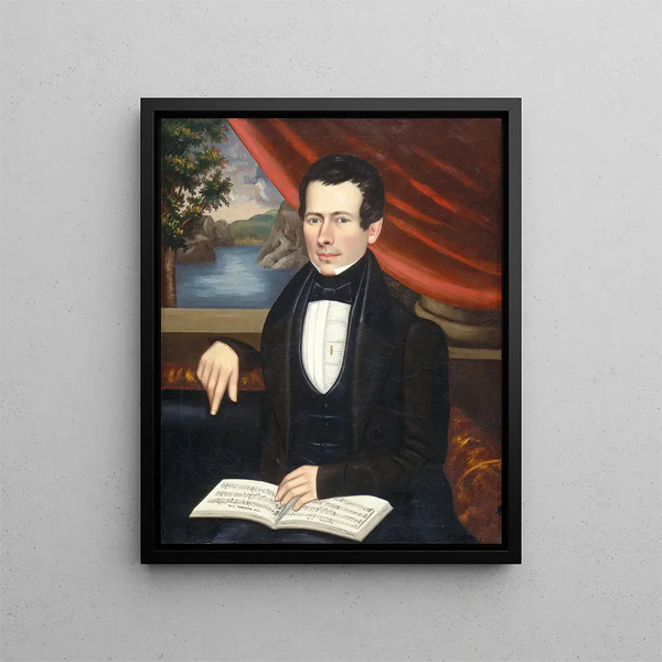 Der Mann mit dem Buch der Melodien, vielleicht M. Cook - Erastus Salisbury Field — gerahmtes Bild an der Wand