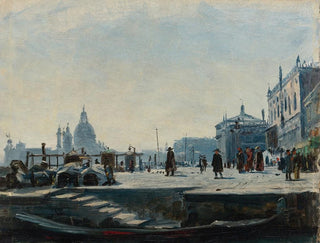 Ansicht der Riva degli Schiavoni in Venedig, blickend nach Westen zum Dogenpalast und Punta della Dogana - Ercole Calvi — Ansicht des Kunstwerks