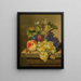 Naturstillleben mit Trauben, einem Champagnerglas und einem Schmetterling - Erdmann Schultz — gerahmtes Bild an der Wand