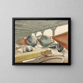 Bouées et grappin - Eric Ravilious — gerahmtes Bild an der Wand