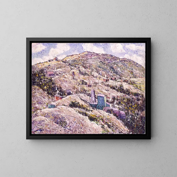 L'exploitation de l'or à Cripple Creek - Ernest Lawson — gerahmtes Bild an der Wand