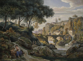 Italienisches Berglandschaftsgemälde mit Steinbrücke - Ernst Fries — Ansicht des Kunstwerks