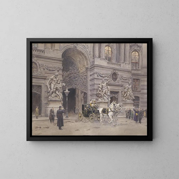 François Joseph verlässt das Schloss in seinem Auto - Ernst Graner — gerahmtes Bild an der Wand