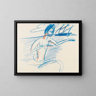 Ernst Ludwig Kirchner - Badender Akt mit Segelboot.webp