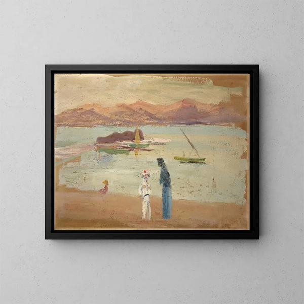 Junge Matrose, kleine Boote und Meeresarm - Ernst Schiess — gerahmtes Bild an der Wand
