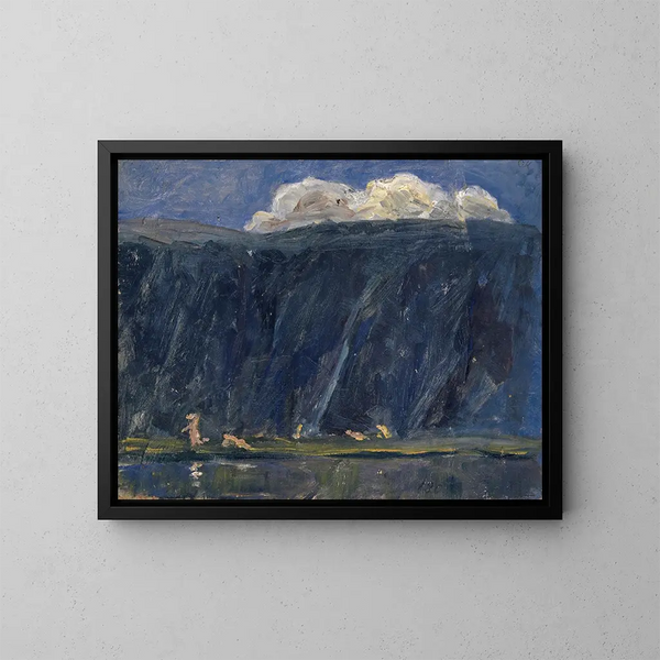 Bergsee mit nackten Figuren - Ernst Schiess — gerahmtes Bild an der Wand