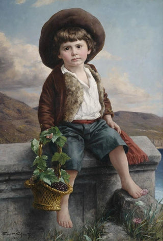Ernst Schmitz - Bildnis eines Bauernjungen mit einem Traubenkorb auf einer Brstung.webp
