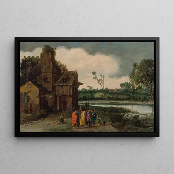 Ein Landschaft mit Christus und der kanaanäischen Frau - Esaias van de Velde — gerahmtes Bild an der Wand