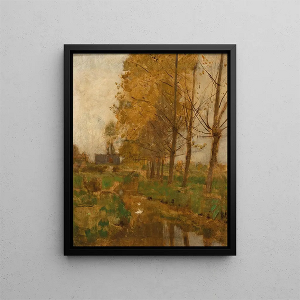 Herbstlandschaft mit Weiden - Eugen Jettel — gerahmtes Bild an der Wand