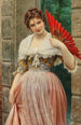 Eine junge Frau mit einem roten Fächer - Eugen von Blaas — Ansicht des Kunstwerks