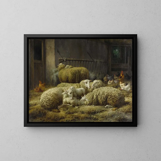 Eugene Remy Maes - Sheep And Chickens In A Barn.webp