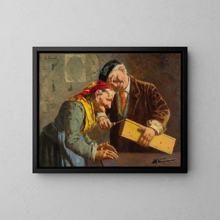Kannst du raten - Eugenio Zampighi — gerahmtes Bild an der Wand