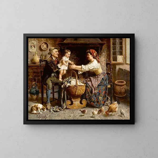 Die glückliche Familie - Eugenio Zampighi — gerahmtes Bild an der Wand
